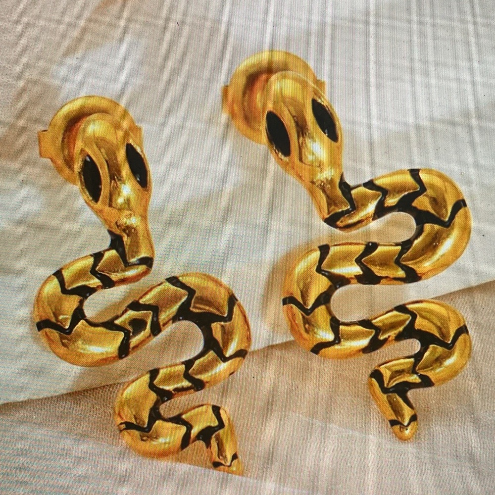 Gold Snake Reptile Earrings